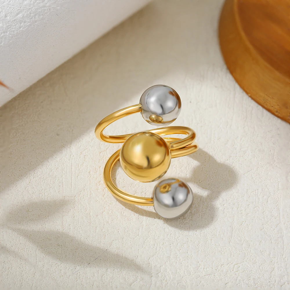 Punk 3Pcs Ball Double Color Chunky Silver Color Rings for Women Waterproof Oversize Opening Ring Rock Hiphop Jewelry Gift Bijoux