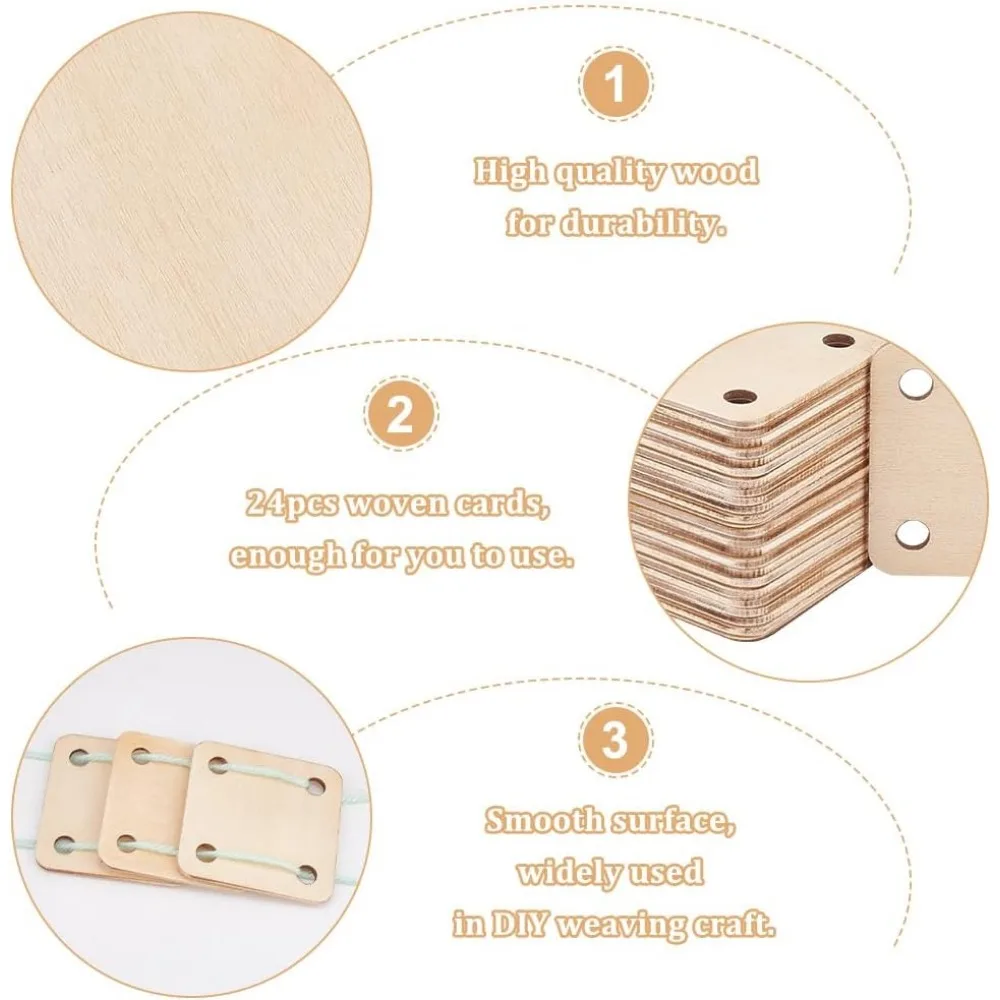 24 Pcs Square Weaving Card 1.9x1.9inch 4 Holes Loom Cards Handmade Weaving Tools for Loom Supplies Tablet