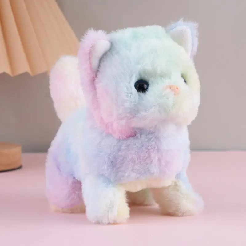 ? ? 전기 플러시 고양이 장난감 걷기 짖기 움직이는 기계 시뮬레이션 플러시 애완동물 장난감 고양이용 인터랙티브 놀이 및 엔터테인먼트 ? ?