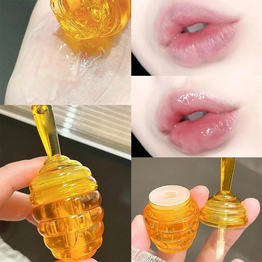 Transparent Honey Pot Lip Mask Moisturizes, Lightens Lip Lines, Sleep Mask, Care,Clear Oil Liquid Lipstick