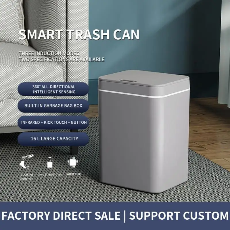 

Smart Sensor Garbage Bin Kitchen Bathroom Toilet Trash Can Automatic Induction Waterproof Bin with Lid