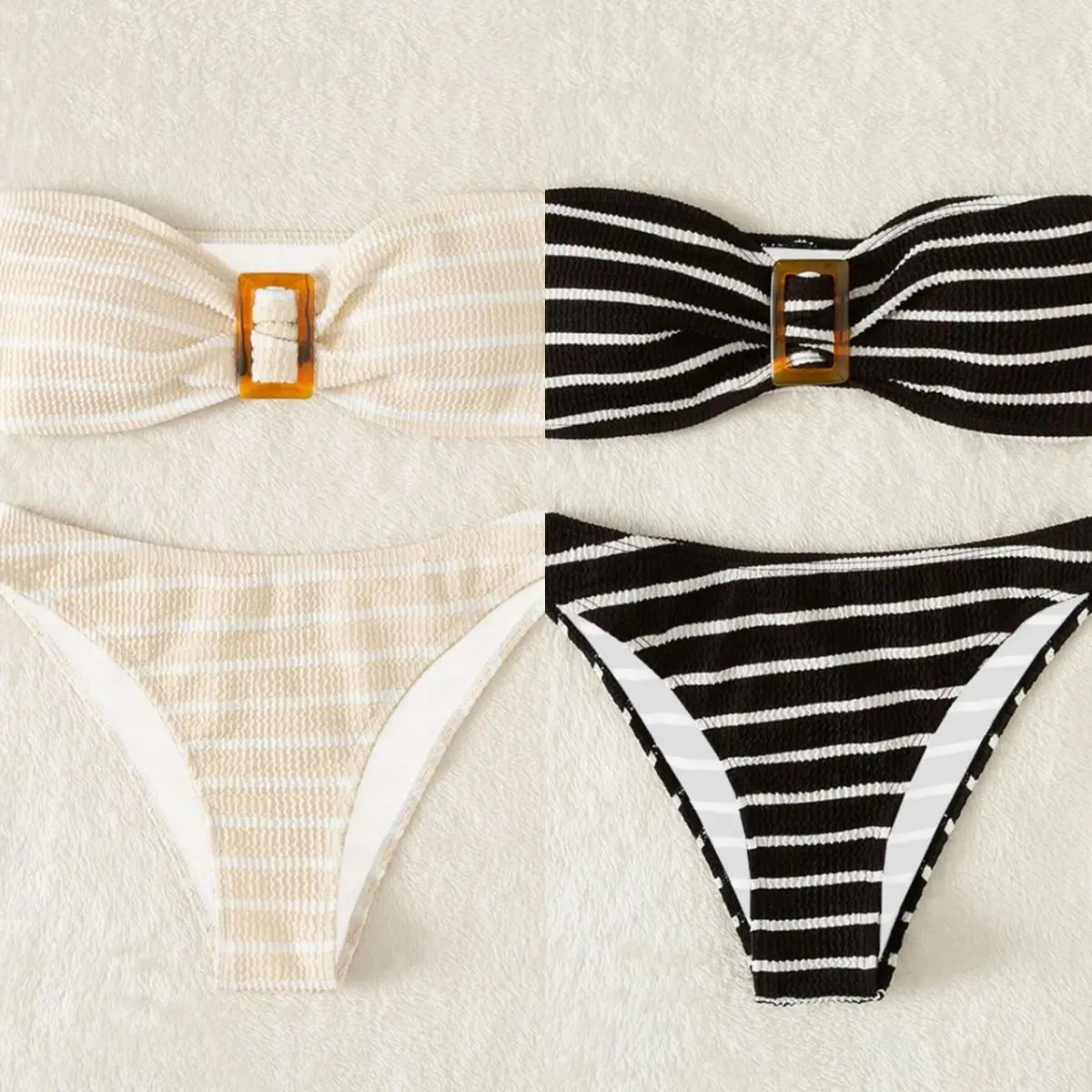 2023 New Women's Swimwear Fashion Thread Cloth Bikini Stripe Print Split Swimwear AliExpress