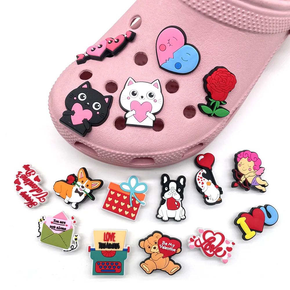 16pcs/set Pvc Shoe Crocs Buckle Accessories Valentine's Day Theme