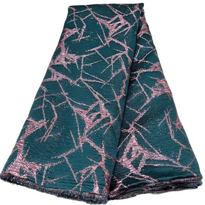 

Green African Brocade Lace Fabrics 5 Yards Nigerian Jacquard Gild Lace Fabric High Quality For Sewing Wedding Dress Women Cloth
