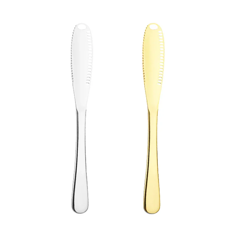 Stainless steel western food butter knife vacuum titanium plating household butter cheese baking knife with holes