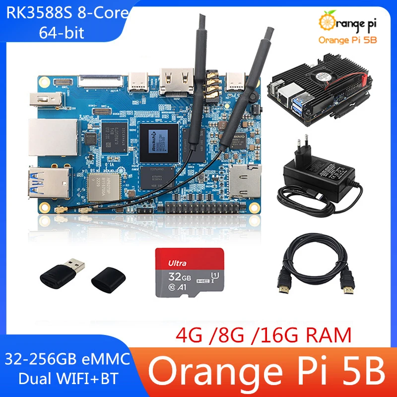 

Orange Pi 5B 4 8 16 GB RAM 32 64 125 256 GB EMMC 64-bit Rockchip RK3588S Dual-band On-board WIFI+BT Gigabit Lan Port Mini PC