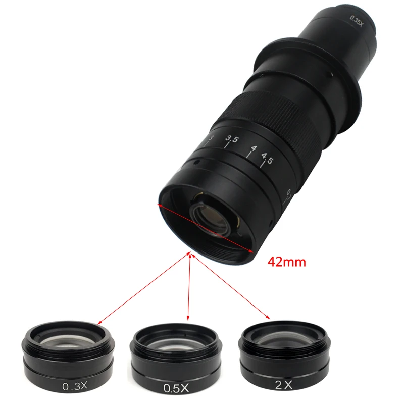 

0.3X 0.5X 2.0X 42mm Auxiliary Barlow Objective Lens For 120X/180X/200X/300X/500X C-Mount Industrial Microscope Zoom Lens