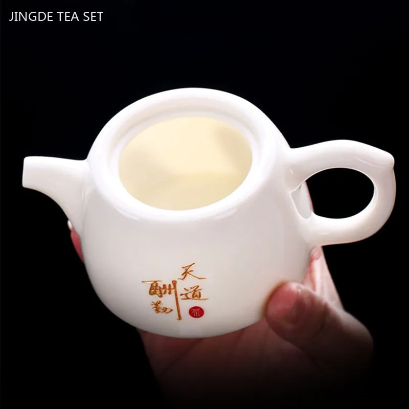 White Porcelain Teapot Custom Ceramic Tea Set Home Beauty Ball Hole Filter Tea Infuser Hand Tracing Gold Kettle Handmade Teaware