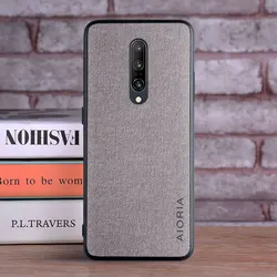 Luxury Textile Leather Skin Phone Case with Soft TPU Hard PC Cover for OnePlus 7 Pro (Light Gray)