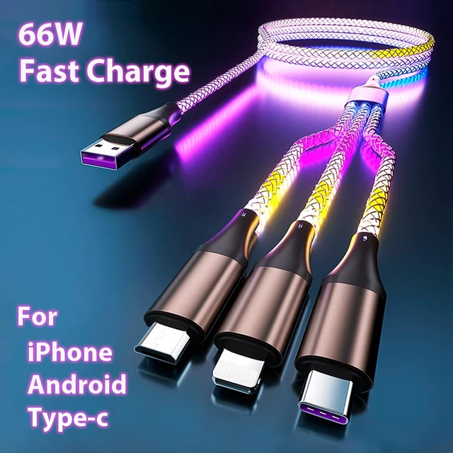 66W Fast Charging Cable For Huawei iPhone Xiaomi