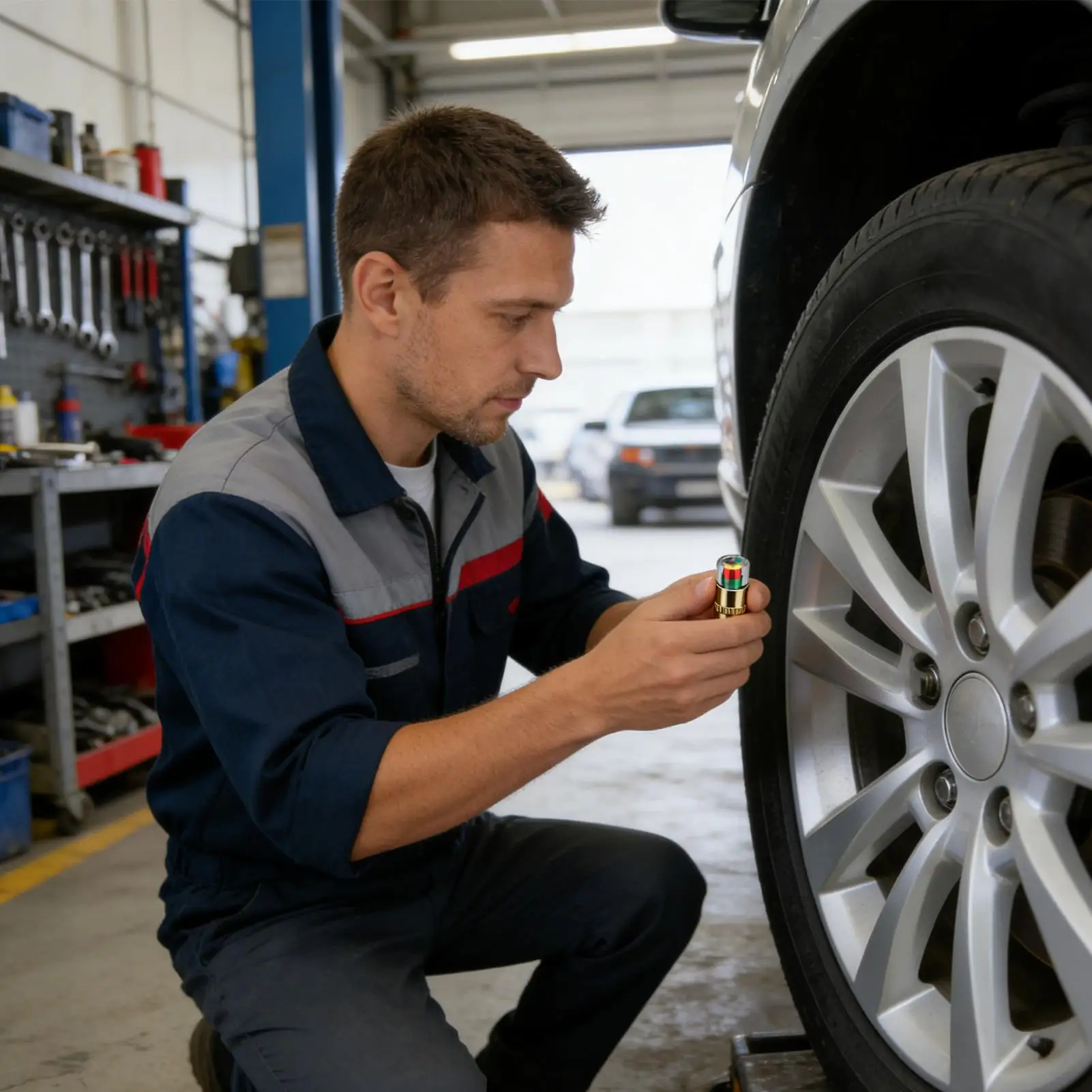타이어 공기압 모니터링 캡 4개 36 PSI 색상 코드형 밸브 스템 캡 차량 트럭 타이어 게이지용 간편 읽기 공기압 표시기