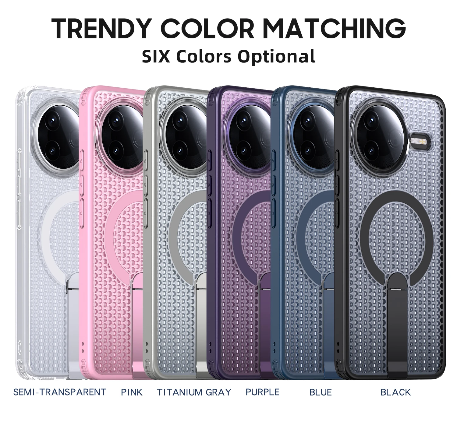 Magnetic Armor Phone Case with Cooling Design - Metal Bracket, TPU Frame & Acrylic Back Cover