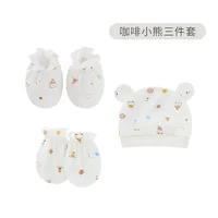 3pcs/set Newborn Baby Hats Gloves Foot Cover Breathable Cotton Soft Caps Cute Cartoon Caps Newborn Baby Accessories 4