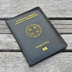 Customized Greek Passport Holder - Elegant Travel Accessory (Black)