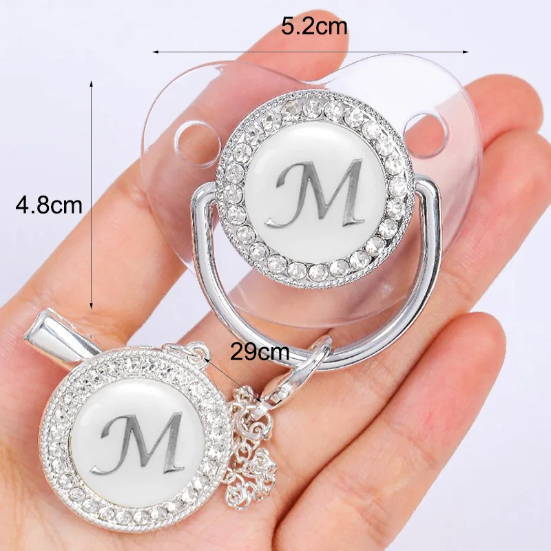 Pacifier Clip Baby Personalized Pacifier Clip Newborn Luxury Pacifiers Holder Letter Silver Bling Infant Transparent Silicone Teether BPA Free