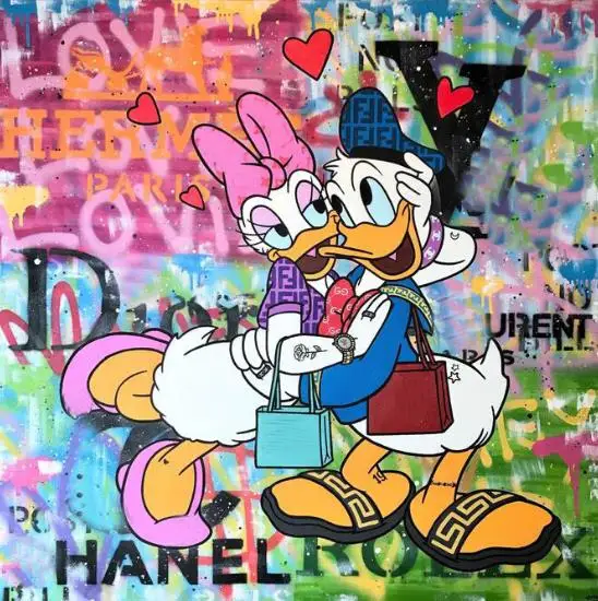壁にドナルドダックのグラフィティアートキャンバスの絵画