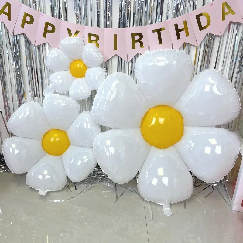 10/1 Stück Weiße Gänseblümchen-Ballons in Verschiedenen Größen Sonnenblumen-Folienballons Heliumballons für Kindergeburtstage und Babypartys – Detail 5