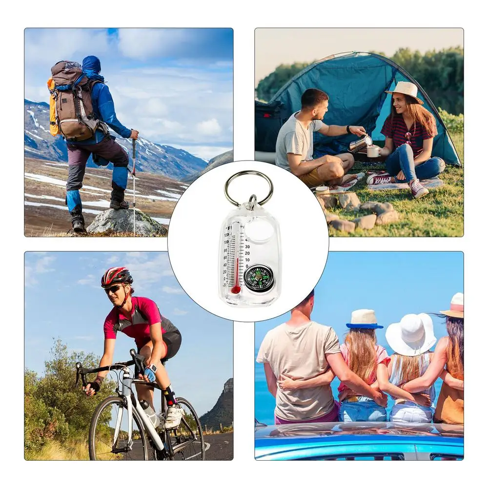 Description Picture 6 of itemCompass And Thermometers Keychain Survival Thermometer Compass Keychain Mini Pocket Sized Compass Outdoor Survival Tool ﻿