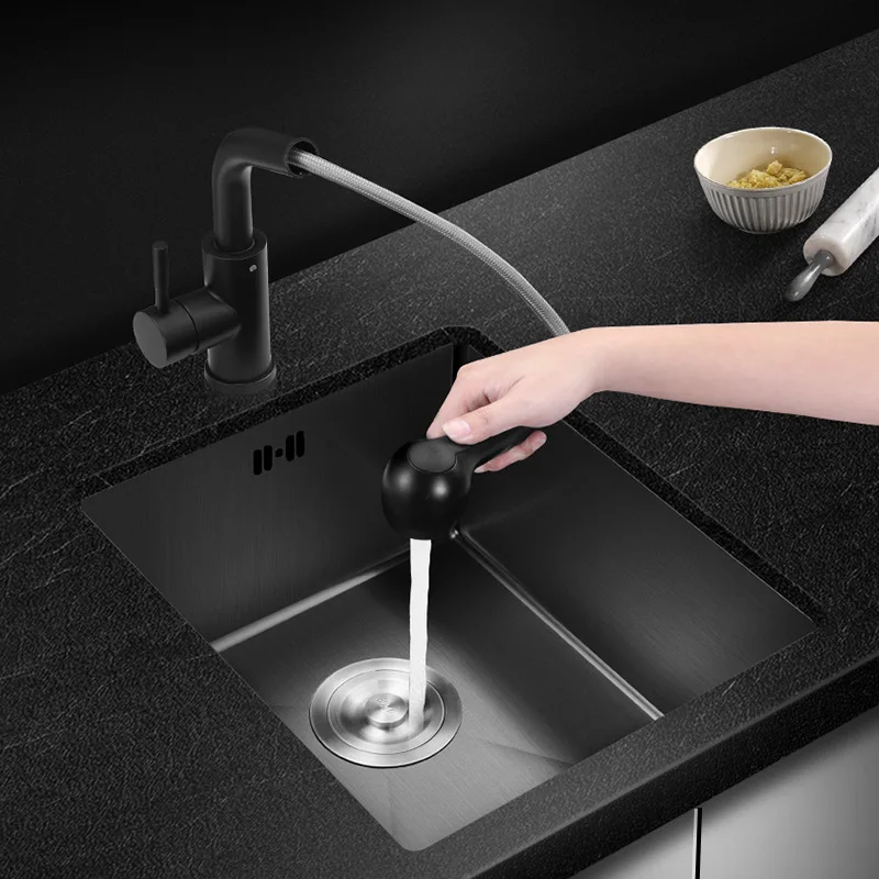 Kitchen sink, black nano vegetable basin, 304 stainless steel vegetable basin, single tank, bar and vegetable basin
