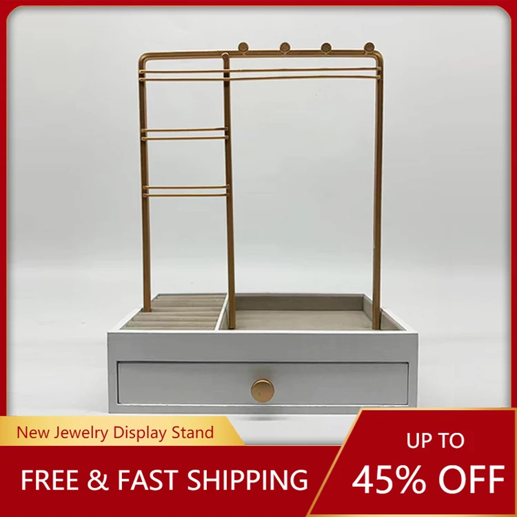 Jewelry Organizer Stand with Wooden Drawer Gift with Hooks Wood Basic Tower for Bracelets