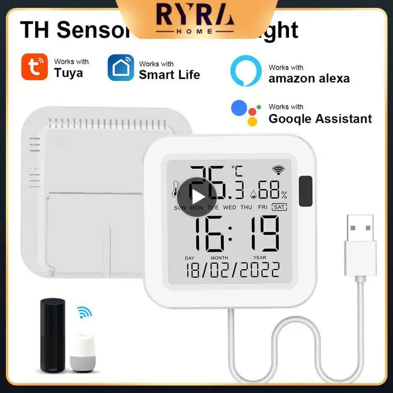 

Смарт-датчик температуры и влажности Tuya с подсветкой для умного дома var WiFi SmartLife работает с ассистентом Alexa