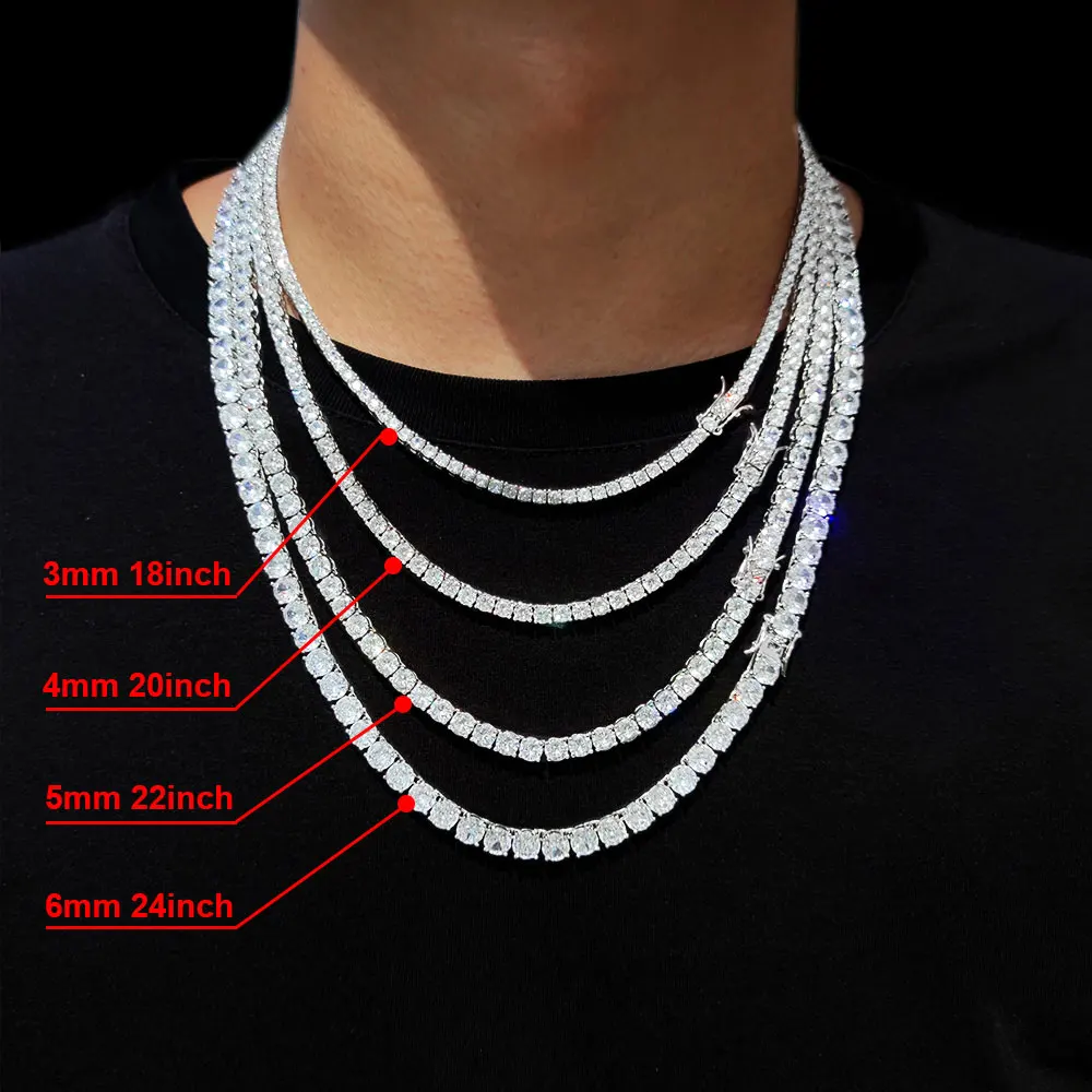 

Hip-Hop 1 Row Cz Tennis Chain Necklace Cubic Zircon Iced Out 3Mm 4Mm 5Mm 6Mm 18/K Rapper Necklace Free Shipping Luxury Jewelry
