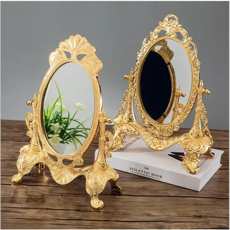 

European 360 degree rotating sliver/gold Desktop mirror zinc alloy metal Vintage dresser mirror Wedding home decorative mirror