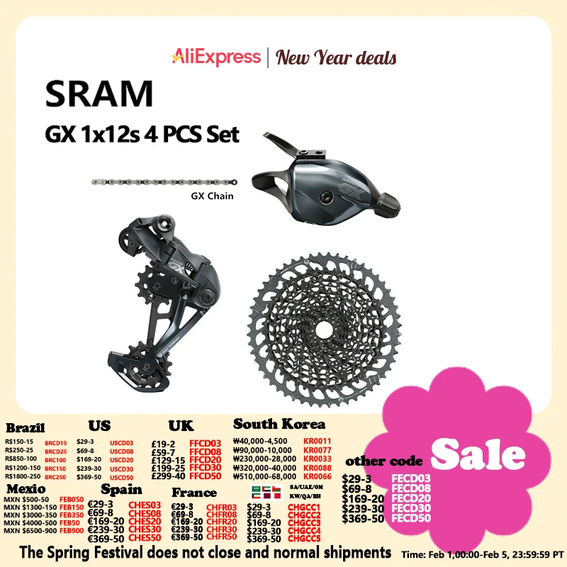 Sram Eagle Gx Sx Nx Groupset 1X12S Gruppo Bici Mtb Leva Cambio Bici Gabbia Lunga Deragliatore Posteriore Catena 4 Pezzi Set