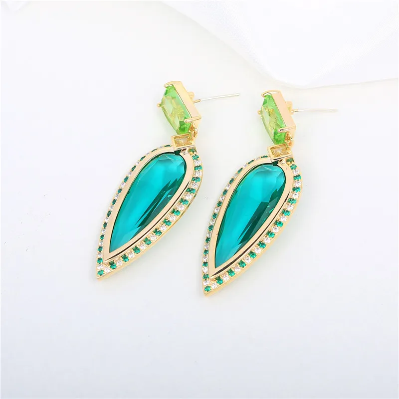 Green Cubic Zirconia Long Temperameng Water Drop Earrings Luxury Brand Jewelry 925 Silver Needle Fashion Stud Earings