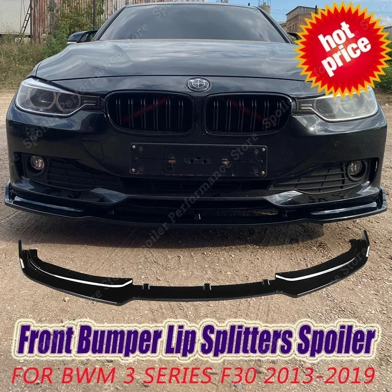3PCS Front Bumper Lip Body Kit Spoiler Splitter ABS Bumper Canard Lip Splitter For BMW 3 Series F30 F31 2013-2019 Gloss Black