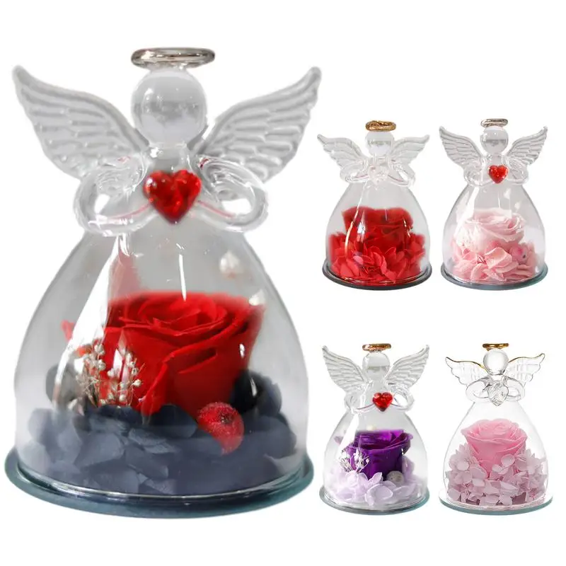

Little Angel Preserved Roses In Glass Angel Rose Gift Eternal Flowers Christmas Valentine Day Wedding Gift Party Supplies