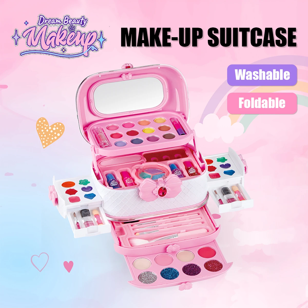 Makeup Toy Princess Pretend Toys Cosmetics Set Children Girls Rich Built-in Makeup Box Washable