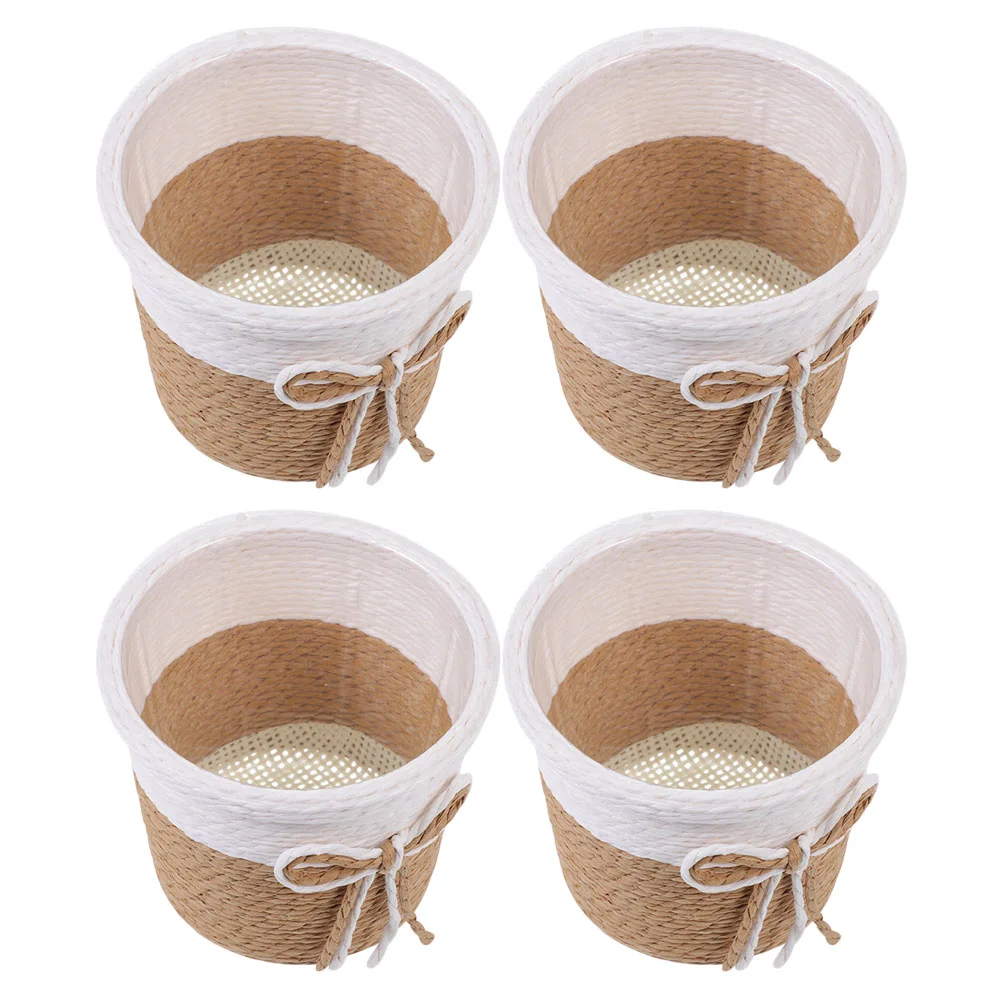 

4pcs Imitation Paper-woven Flowerpots Planter Pots Simple Plants Container