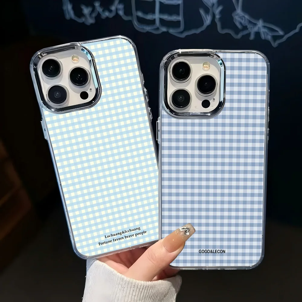 Korean INS Blue Checkered Grid Phone Case