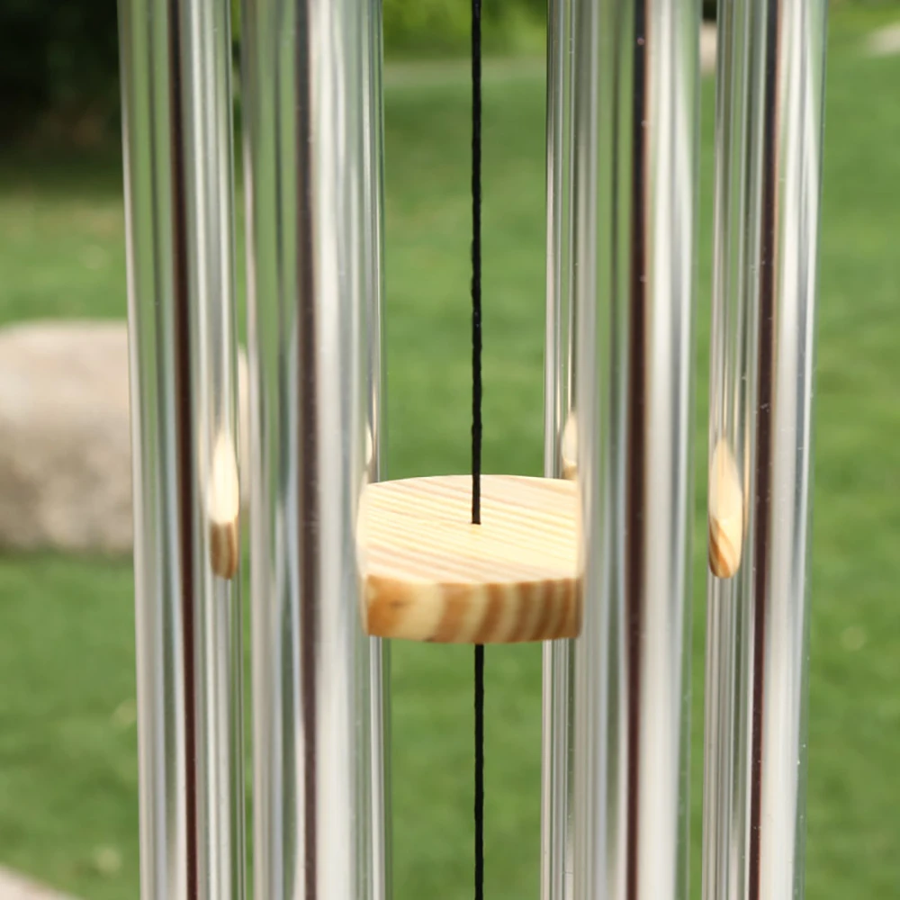 Silver 6 Tube Wind Chime Chapel Good Luck Bells Pendant Door Wall Hanging Ornament for Home Garden Outdoor Decorations