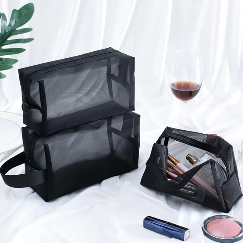 

1PCS Women Men Necessary Portable Cosmetic Bag Transparent Travel Organizer Fashion Large Black Toiletry Bags Makeup Pouch