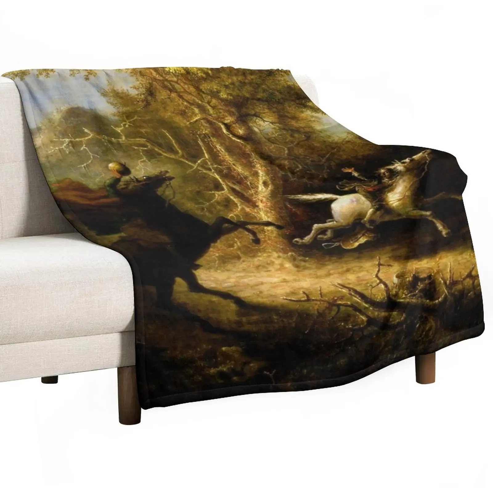 

The Headless Horseman Pursuing Ichabod Crane Throw Blanket Warm Blanket Dorm Room Essentials Luxury Blanket