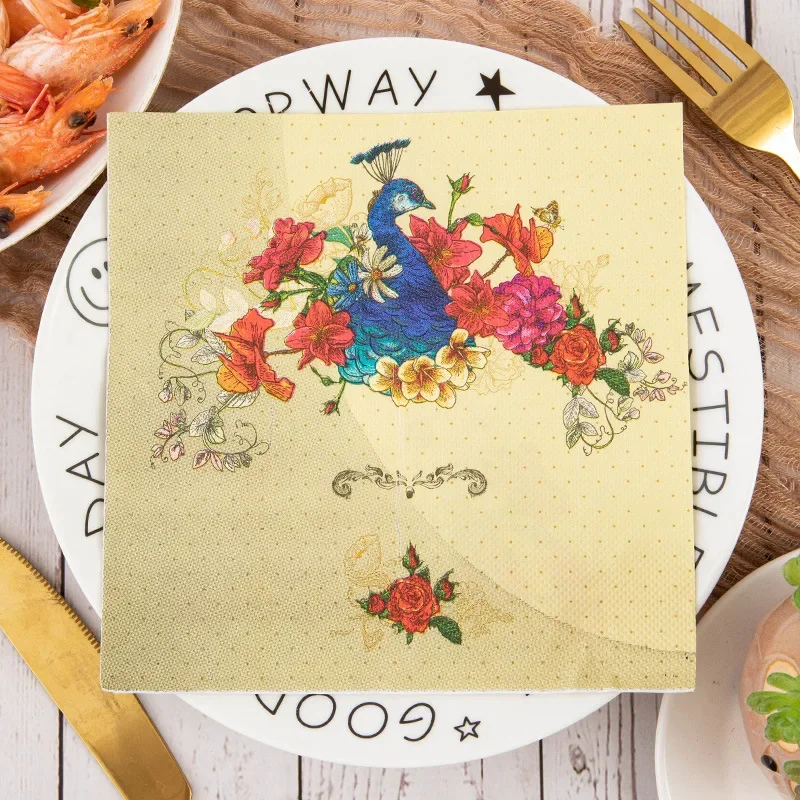 20pcs/Pac Flower and Bird Series Printed Napkins Native Wood Pulp 2-Ply Colorful Paper Napkins Kitchen Table Holiday Decoration paper napkins