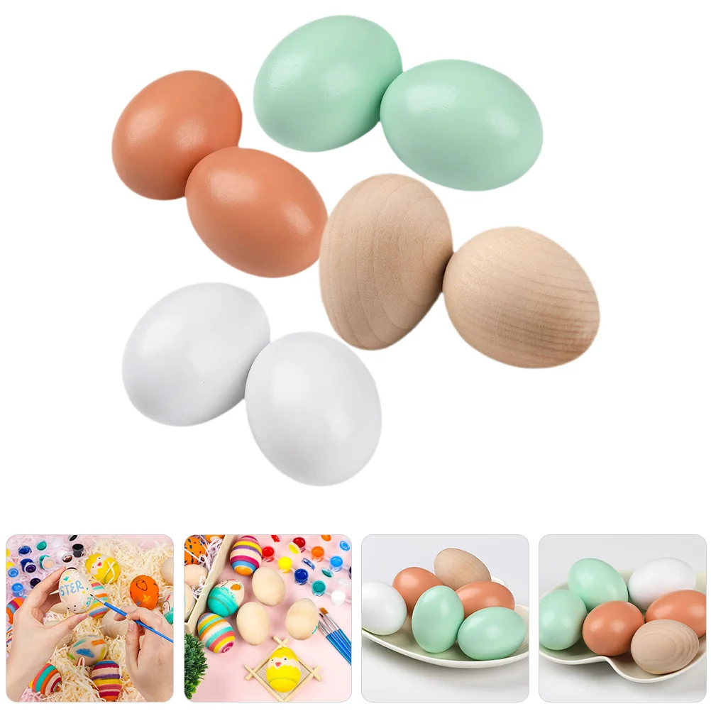 

8 Pcs Toy Blank Wood Eggs DIY Crafts Supplies Fake Wooden Decors Child Unfinished