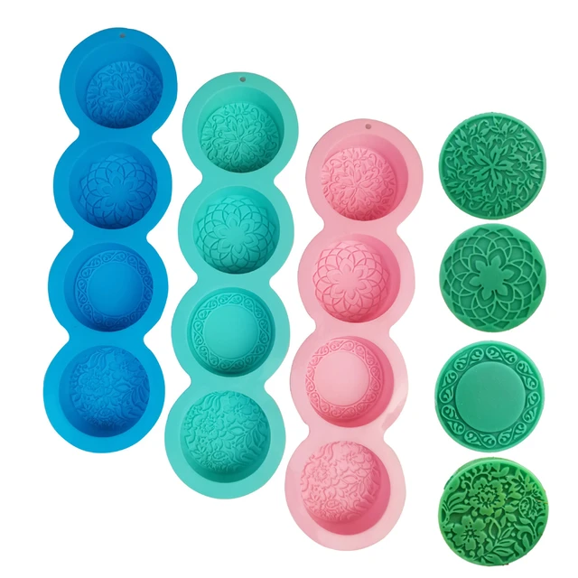 4 Cavities Silicone Soap Mold Round Flower Shapes Soap Molds for Soap Making  Handmade Cake Biscuit