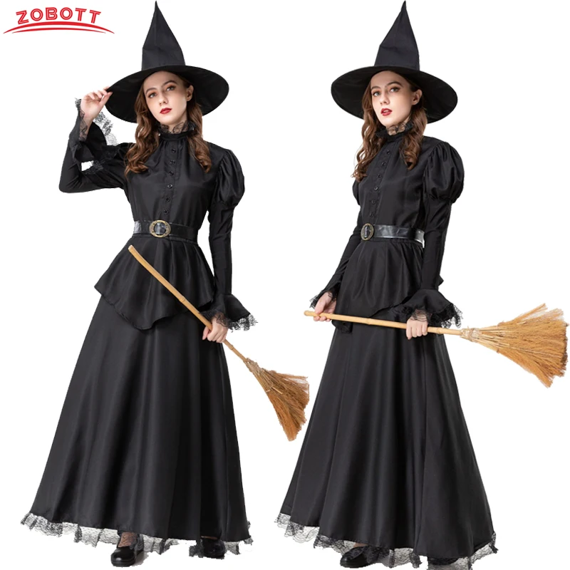 

Adult Halloween carnival Witch Cosplay Costume Women 2022 New Girl Party Dresses Belt Hat Suit Movie Cosplay Costume Top Qulaity