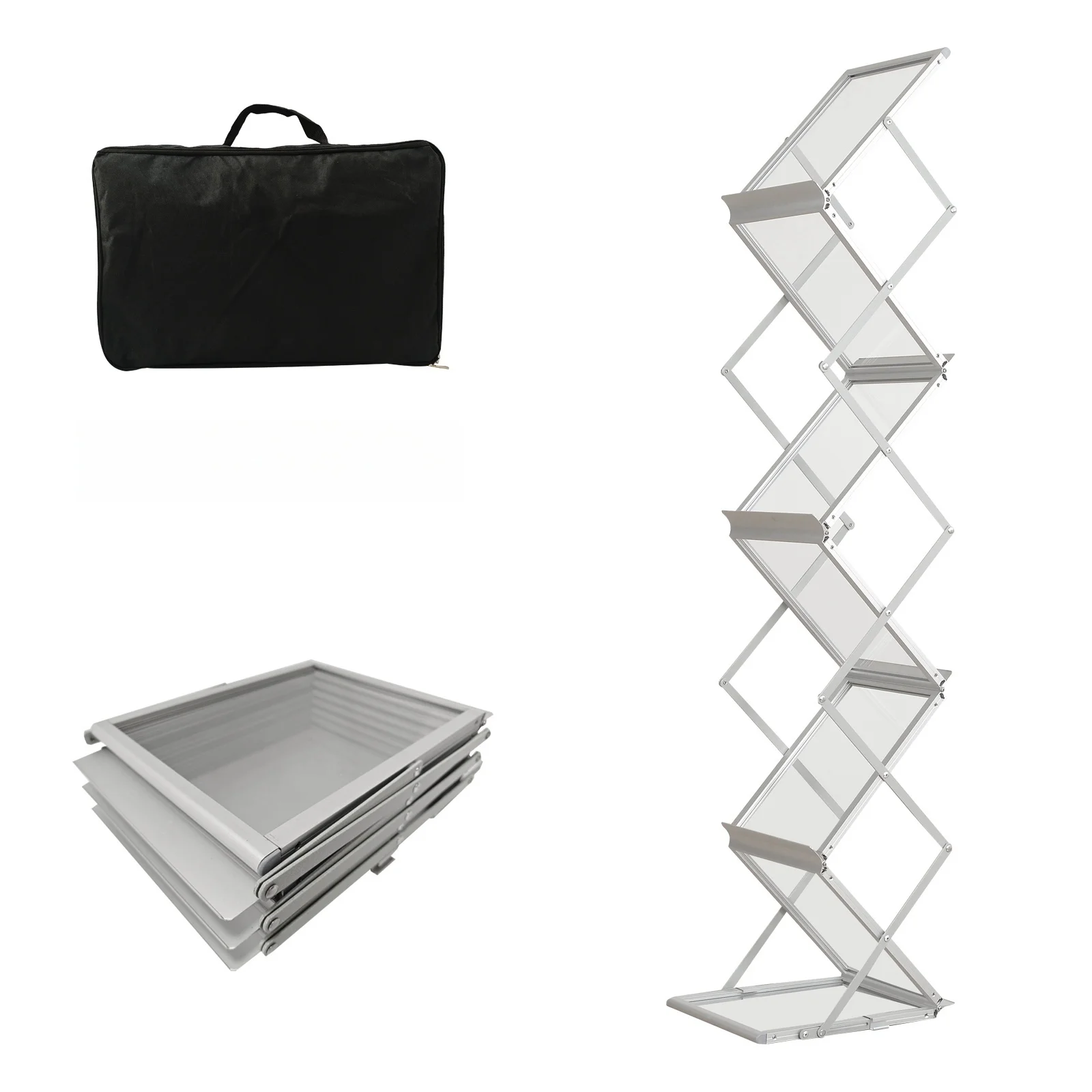 7 Pockets No Need Installation Folding Magazine Rack Handheld Easy Mobility Trade Show Flyer Holder Brochure Display Stand