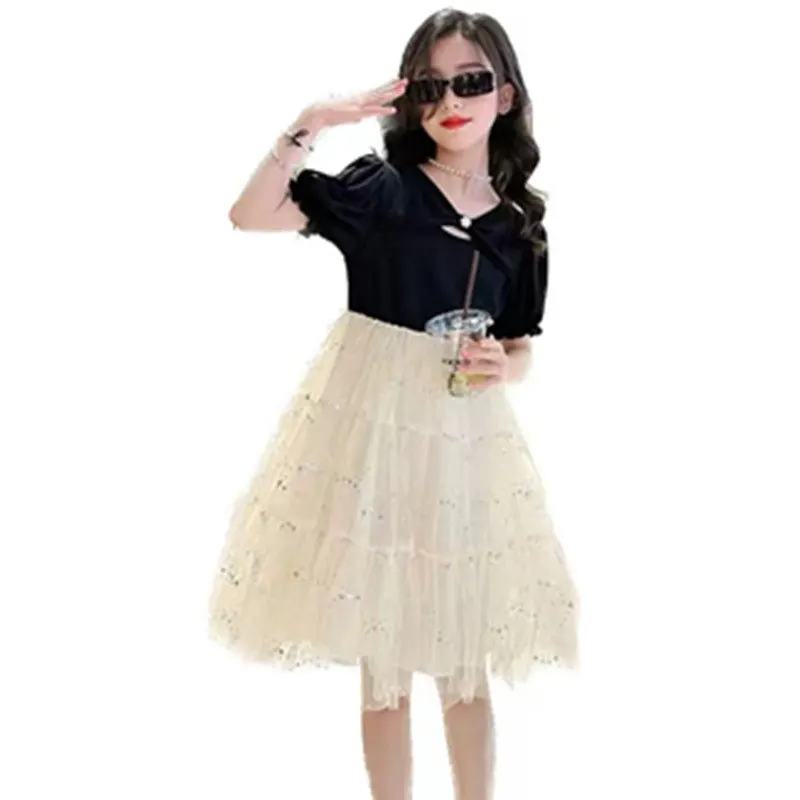 

Girls Dresses with Sequined Summer New Arrivals Casual Children's Clothes Princess Short Sleeve Dress for Kids 8 10 12 14 Years