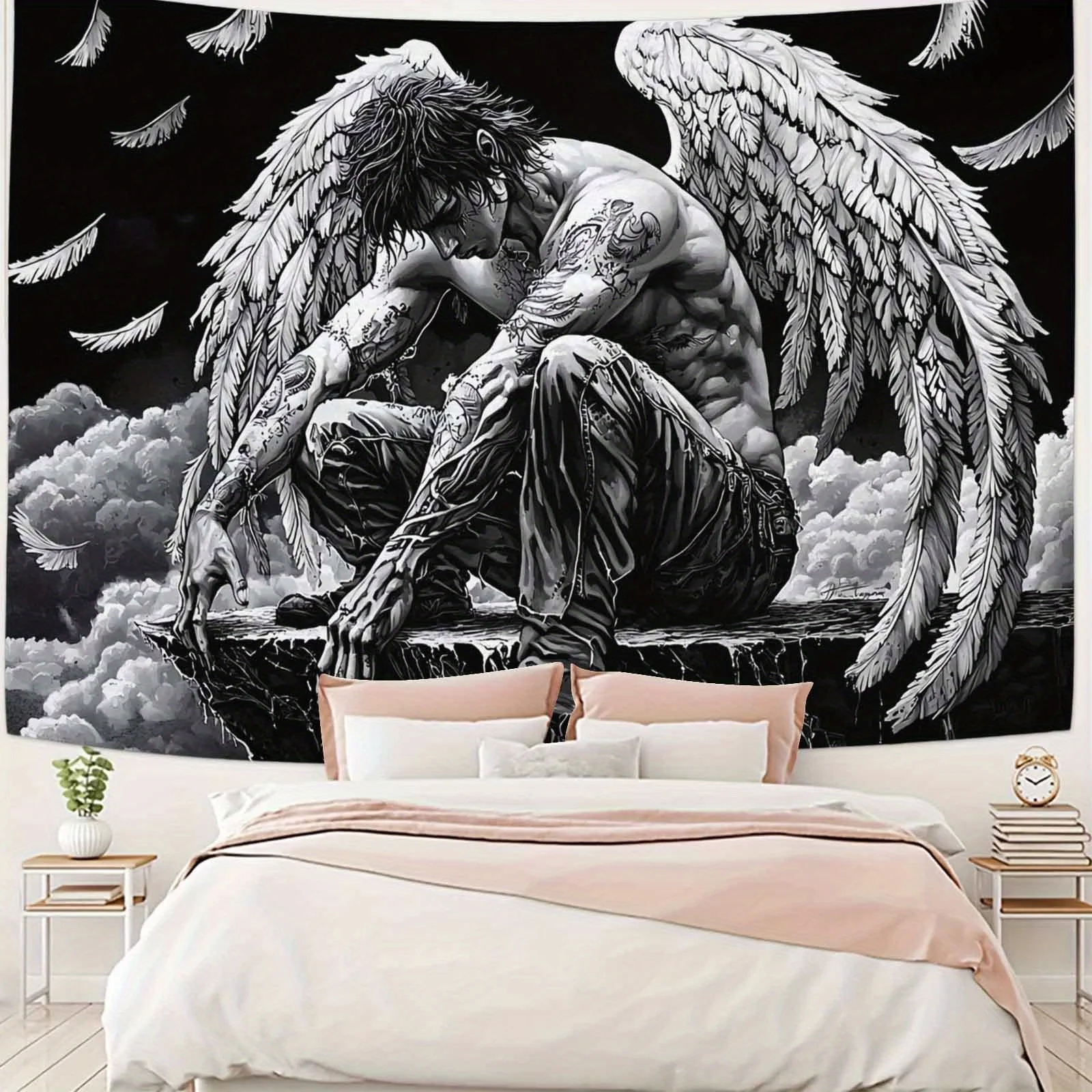 🌑 Dark Angel Veil – 100% Polyester Gothic Tapestry Wall Hanging 4