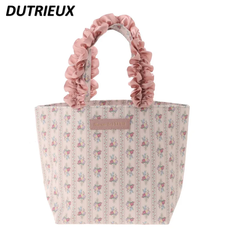 Fashion Japanese Style Handbag Sweet Cute Cosmetic Bags for Ladies Flower Pleated Hand Carrying Lotus Leaf Women's Bags
