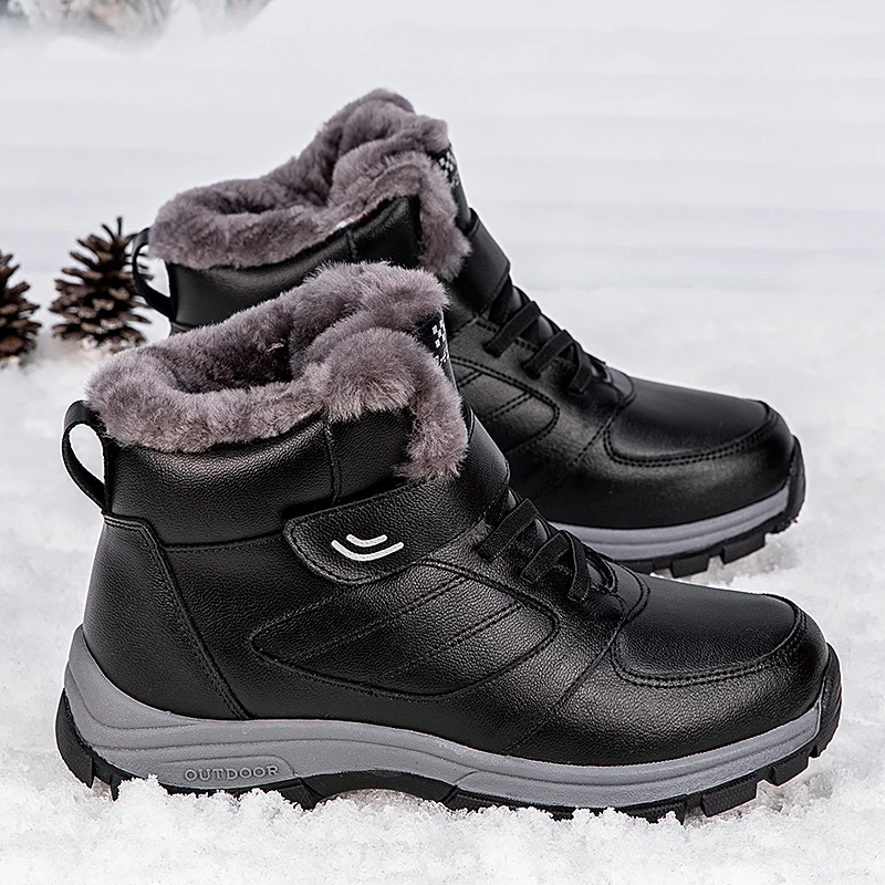 

Winter Couple Casual Boots Stylish Leather High-top Sneaker For Men Women Outdoor Warm Plush Boots Plus Size Ankle Boots