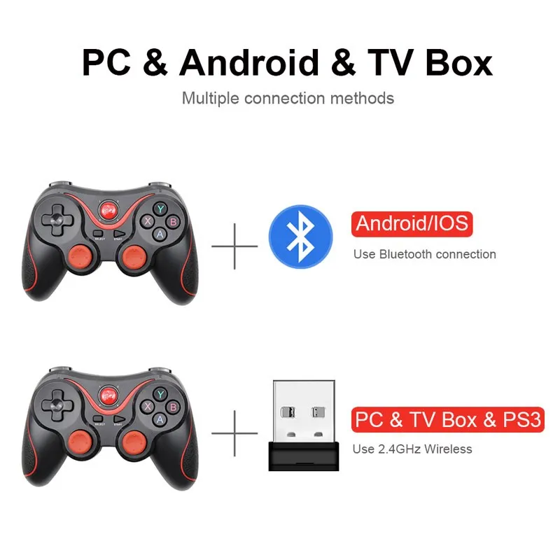Wireless Joystick Support Bluetooth 3.0 T3/X3 Gamepad For PS3 Gaming Controller Control for Tablet PC Android Phone With Holder