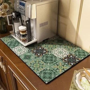 Tappetino per macchina da caffè diatomea Tappetino per bar da cucina Tappetino per drenaggio assorbente Lavabile Isolamento termico Scottatura Tappetino floreale classico 1