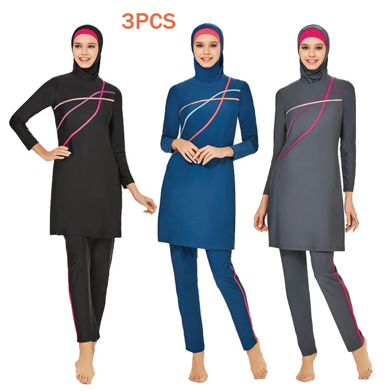 Muslim Modest Swimwear Hijab Swimsuit Women Long Sleeve Swimming Suit