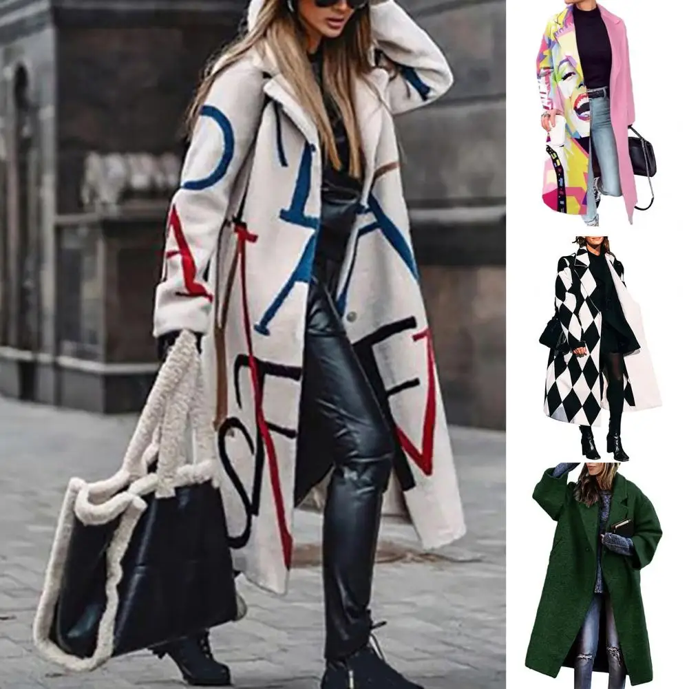 

2023 Autumn and Winter Multiple Color Matching Plaid Long Sleeved Lapel Coat Printed Dragon Phoenix Woolen Coat